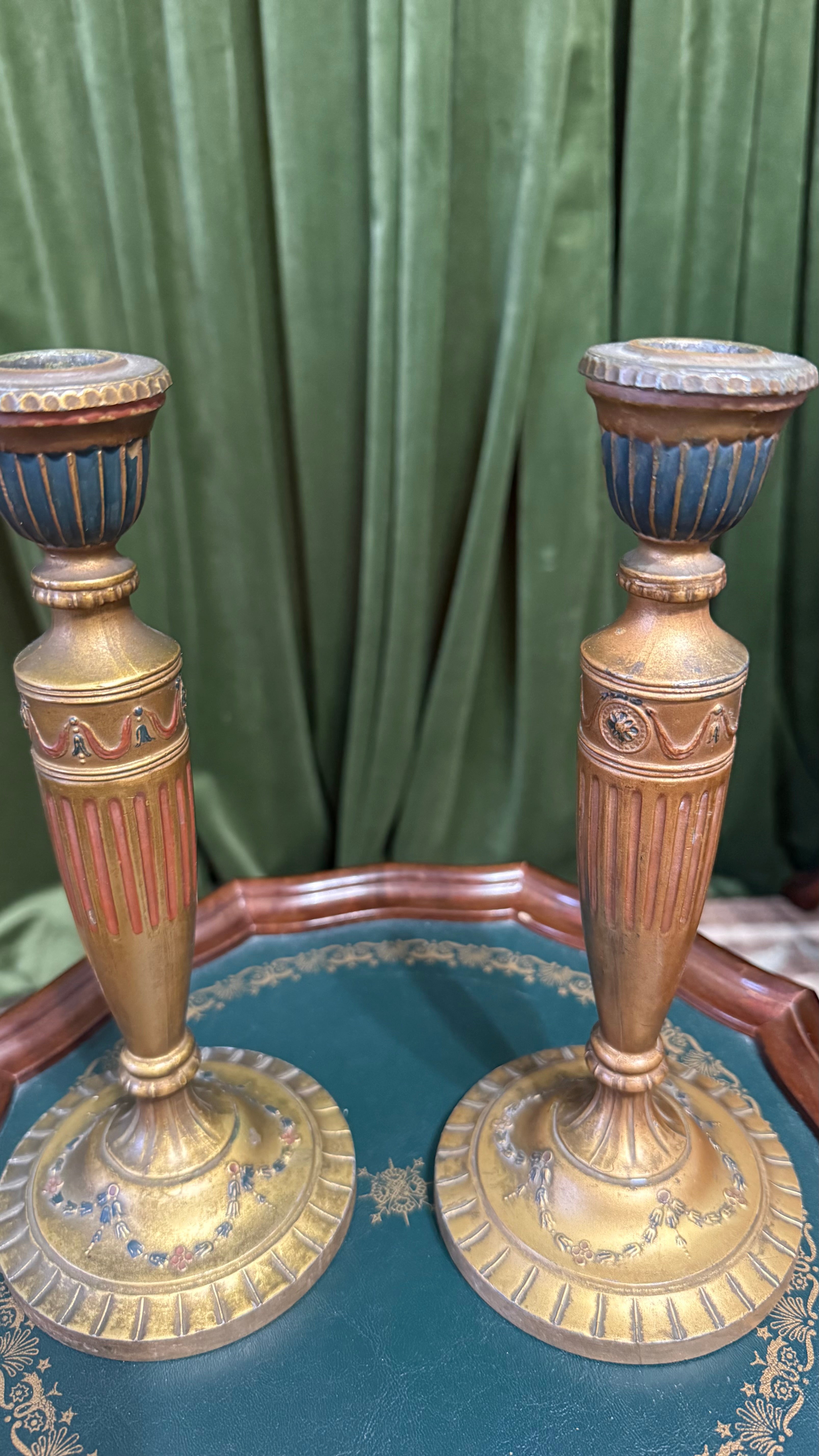 Pair of gilded metal candlesticks
