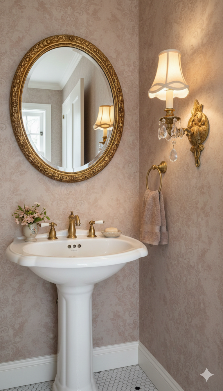 European Rococo Revival brass sconce with crystal drops