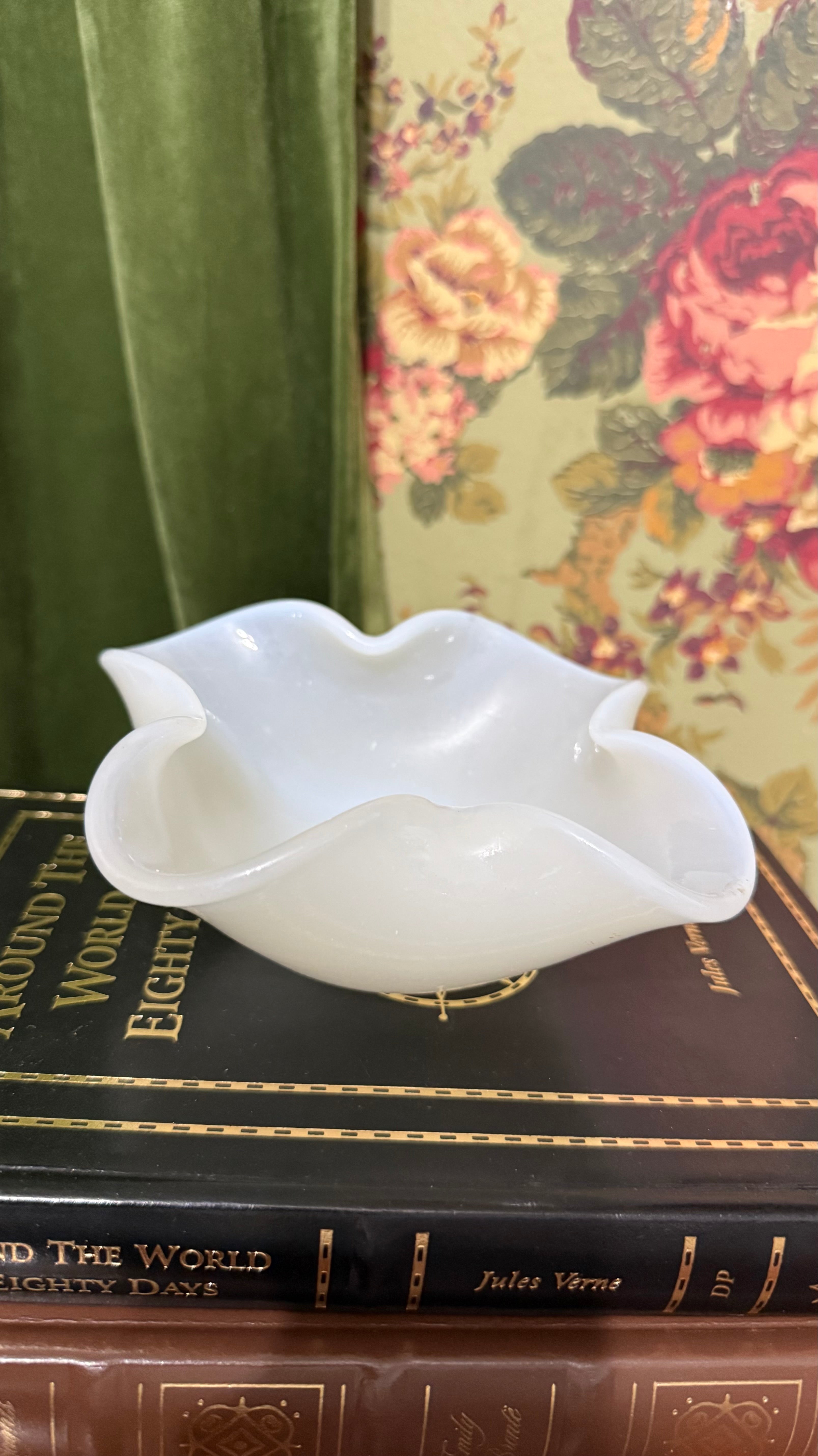 White Venetian Hand blown glass bowl