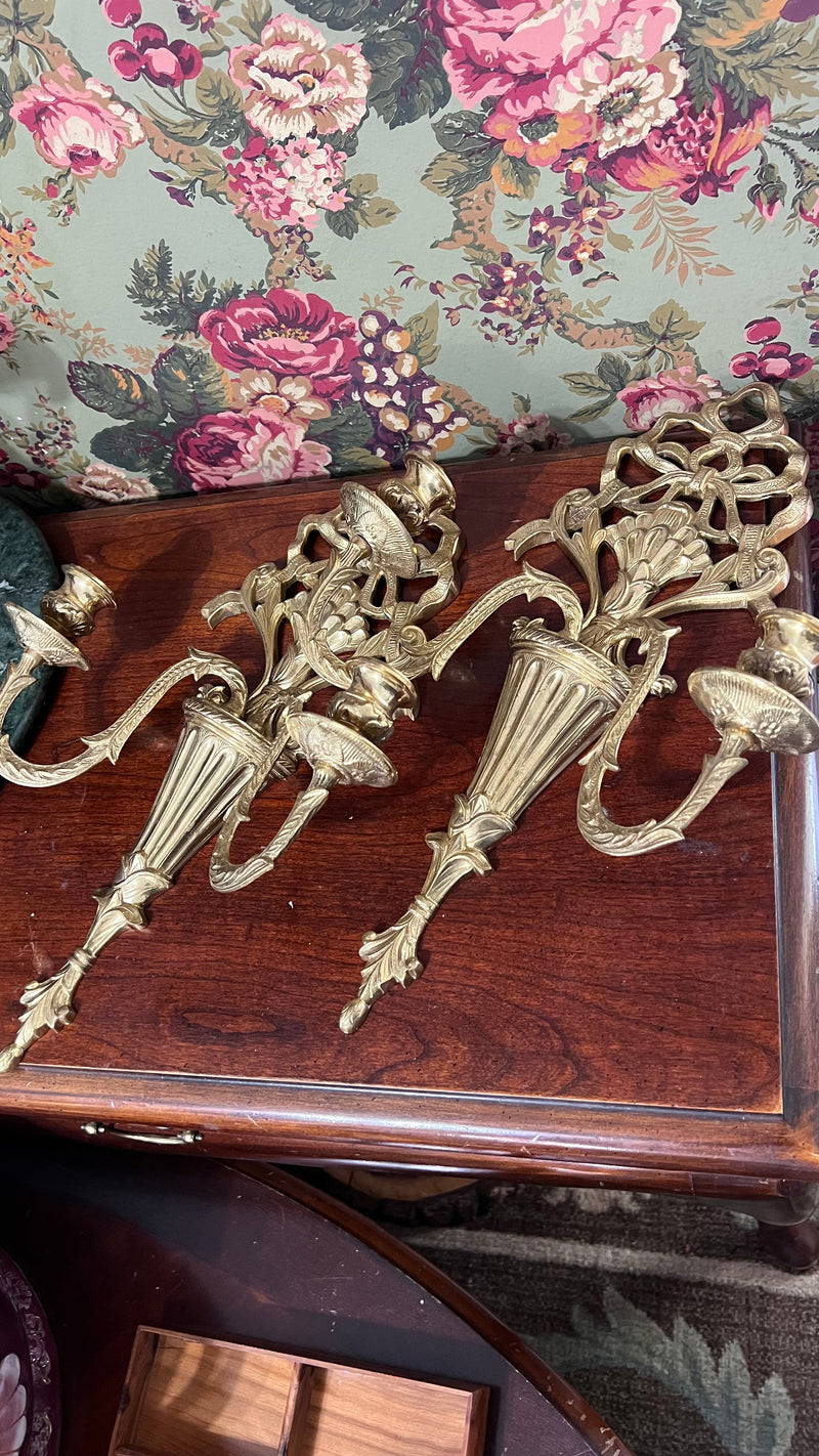 (Reserved) Lacquered solid brass vintage sconces (pair)