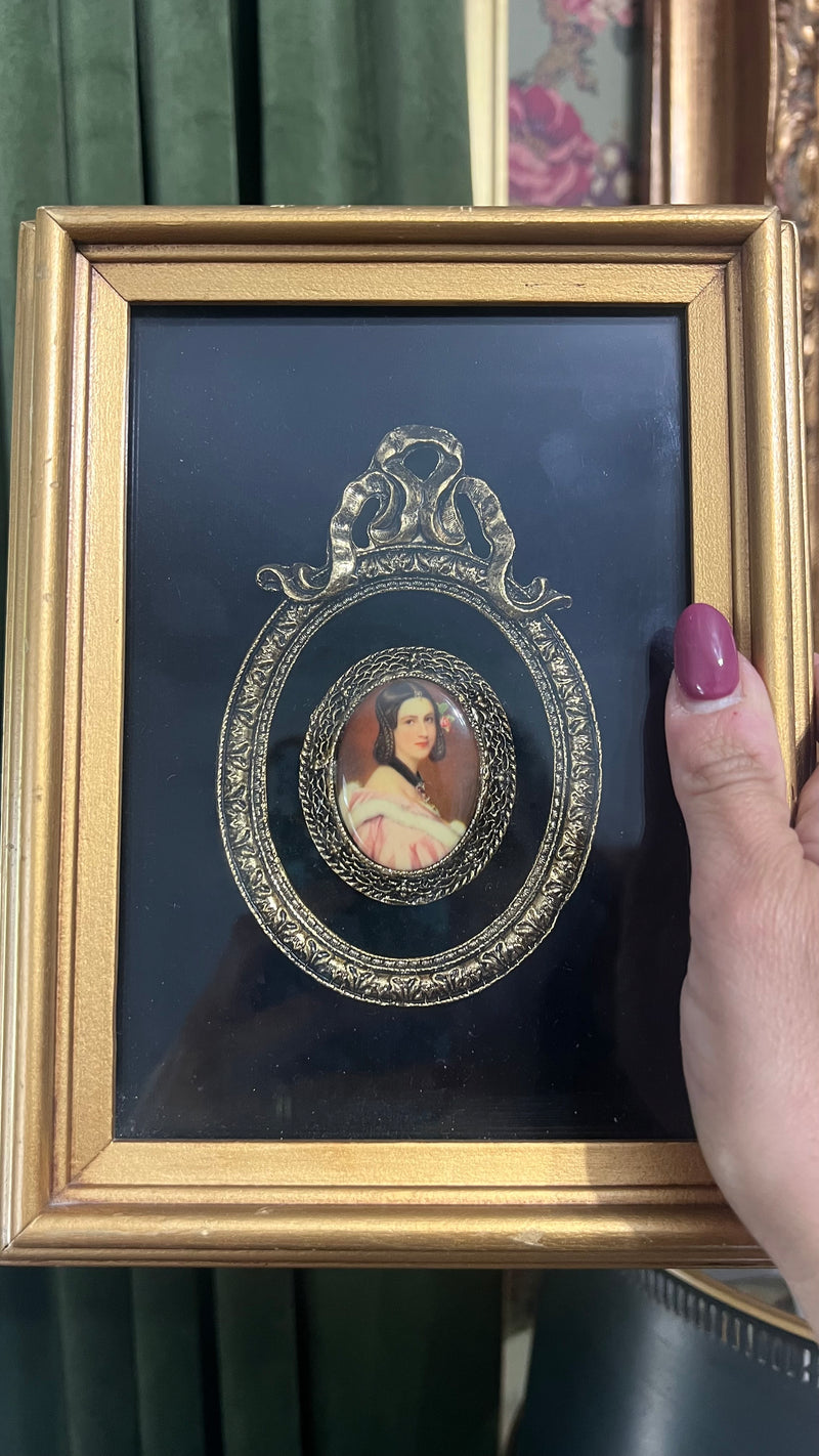 Set of 3 Limoges Victorian lady prints cameo in shadow box
