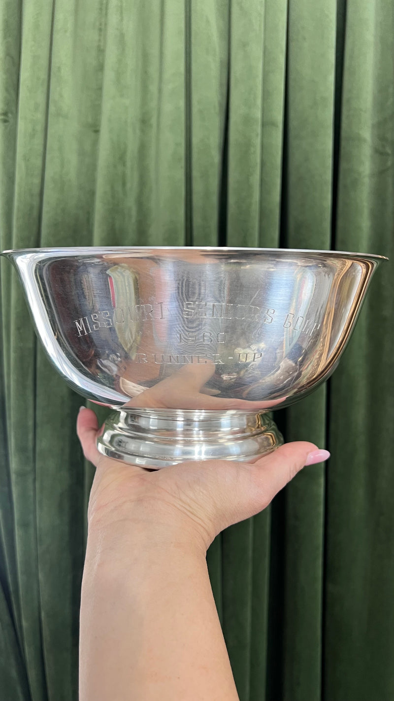 Sterling trophy bowl and silver plated cake stand