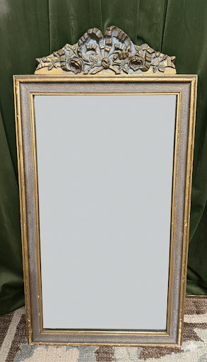 Elegant Vintage Gold Gilt Ribbon Hand Carved Wooden Mirror