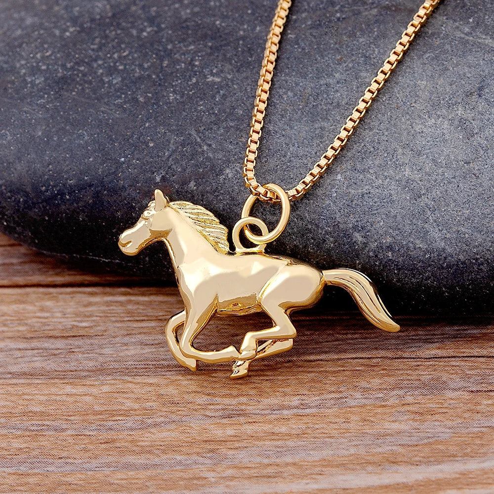 Gold Plated Running Horse Pendant Necklace