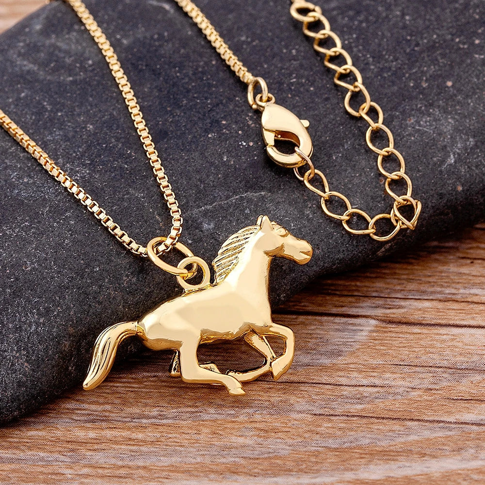 Gold Plated Running Horse Pendant Necklace