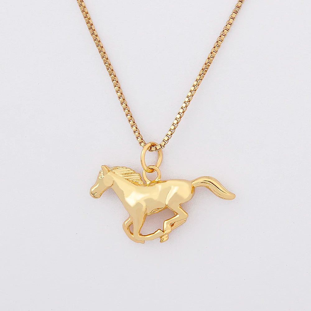 Gold Plated Running Horse Pendant Necklace