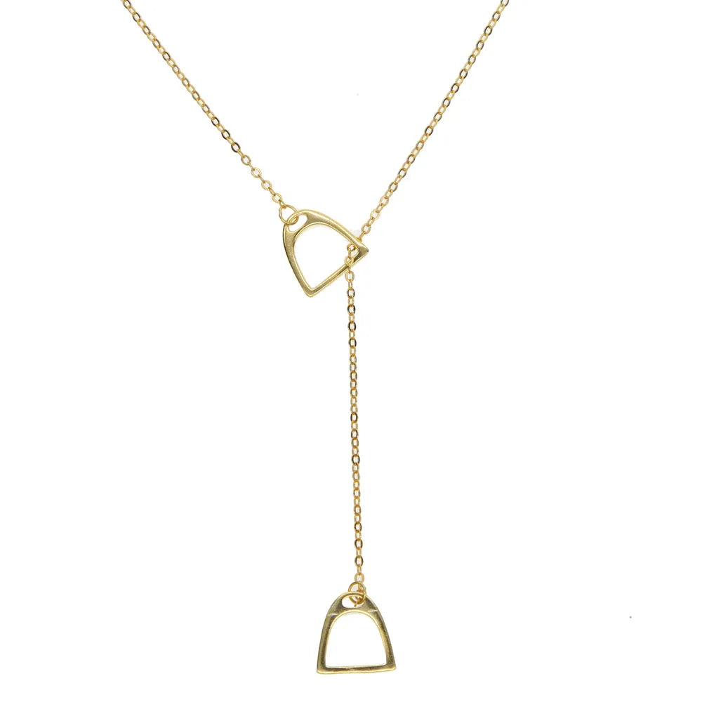 100% 925 Sterling Silver Lariat Necklace | Equestrian Stirrup Pendant