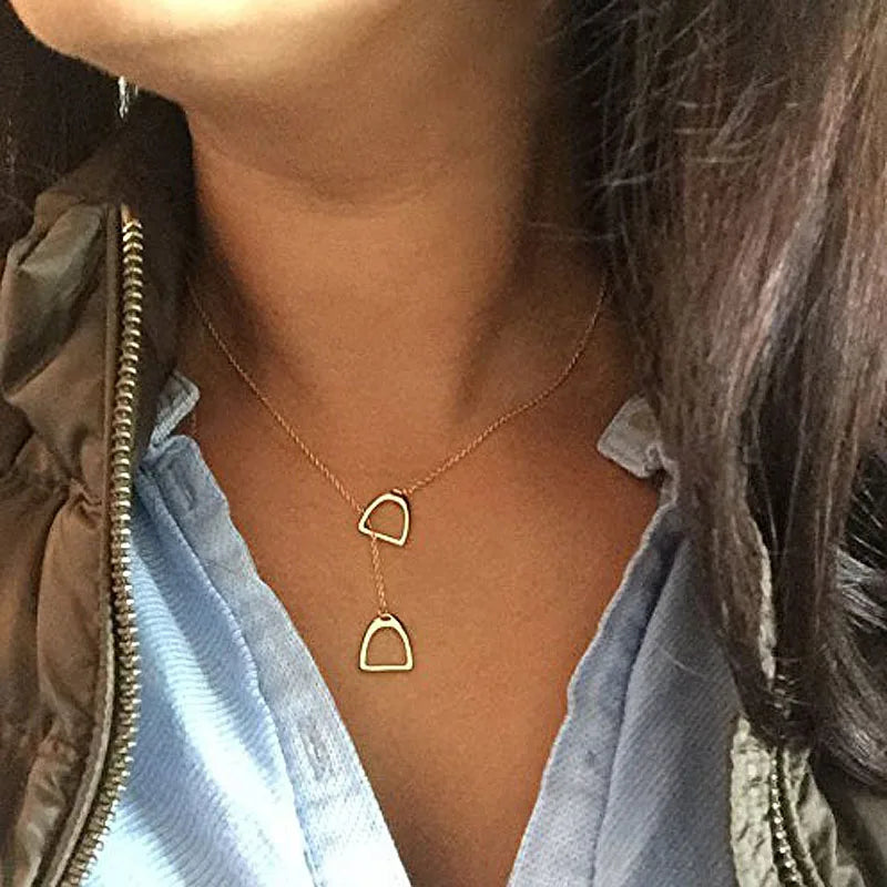 100% 925 Sterling Silver Lariat Necklace | Equestrian Stirrup Pendant