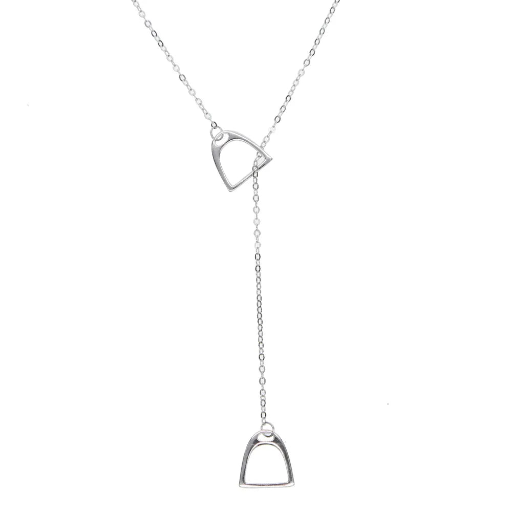 100% 925 Sterling Silver Lariat Necklace | Equestrian Stirrup Pendant