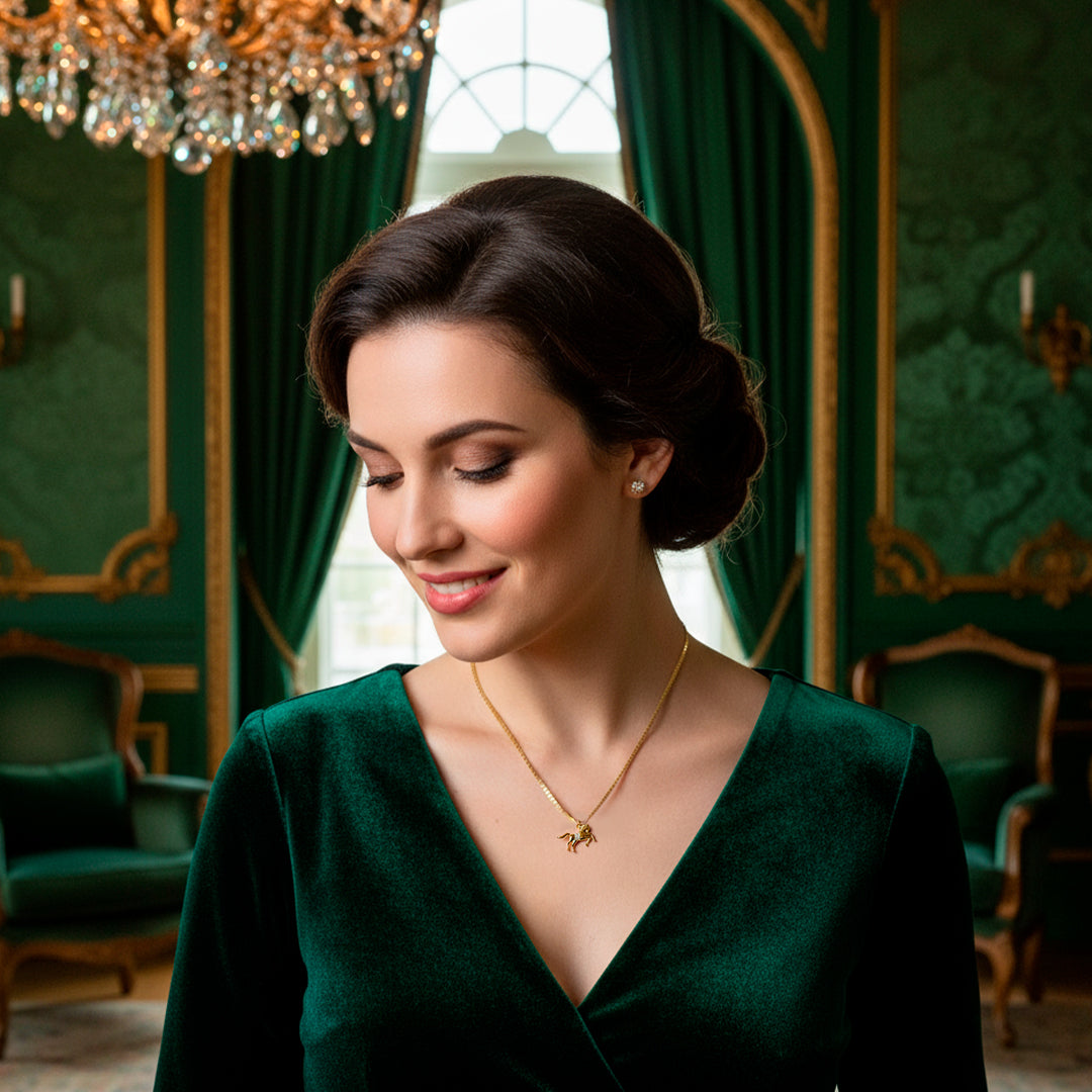 Gold Horse Pendant Necklace Pave Zircon