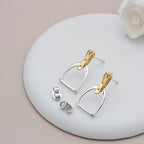 925 Silver Stirrup Stud Earrings Minimalist Pave Zircon Fine Jewelry