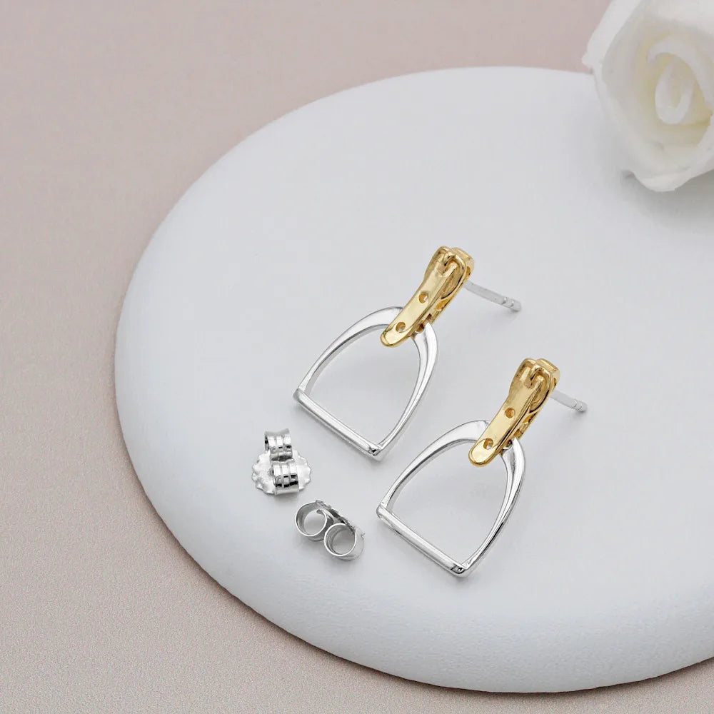 925 Silver Stirrup Stud Earrings Minimalist Pave Zircon Fine Jewelry