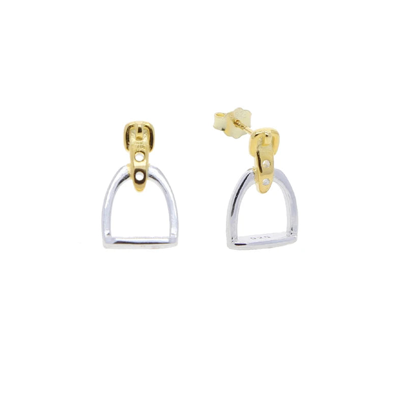 925 Silver Stirrup Stud Earrings Minimalist Pave Zircon Fine Jewelry