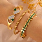 3pc Bangle Set Gold-Toned | Emerald Green Zirconia