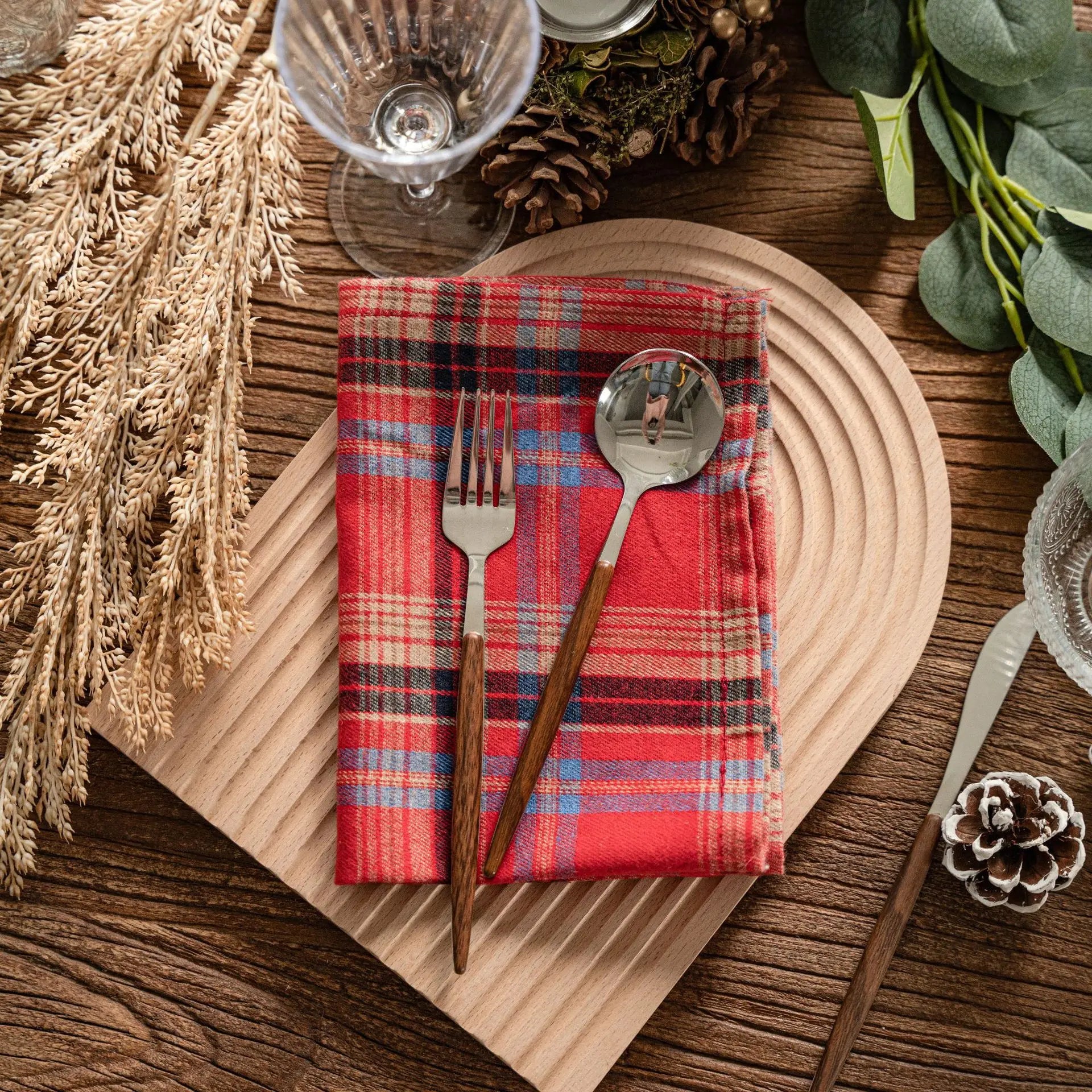Festive Charm: Plaid fabric napkins / placemats