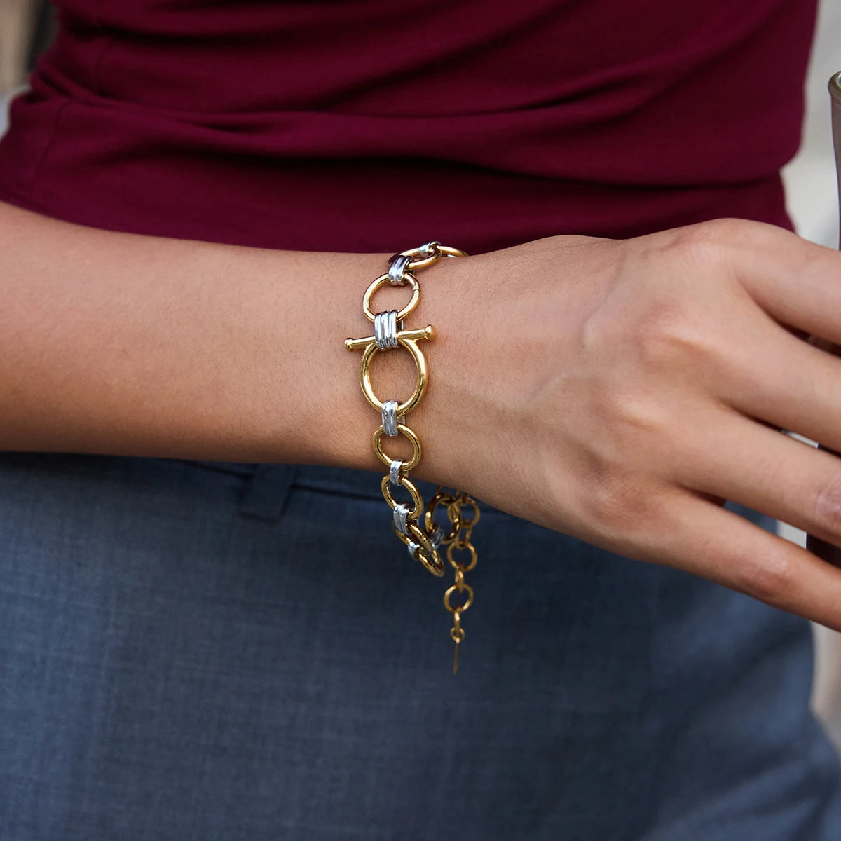 Modern 18K Gold Plated Bracelet | Color Block Equestrian Design