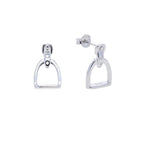 925 Silver Stirrup Stud Earrings Minimalist Pave Zircon Fine Jewelry