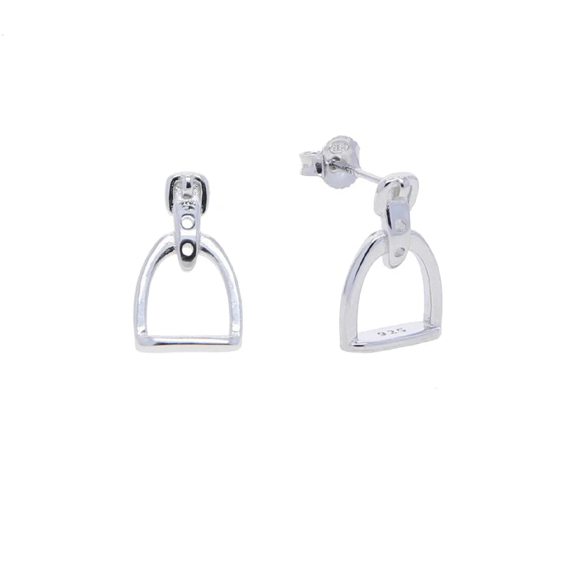 925 Silver Stirrup Stud Earrings Minimalist Pave Zircon Fine Jewelry