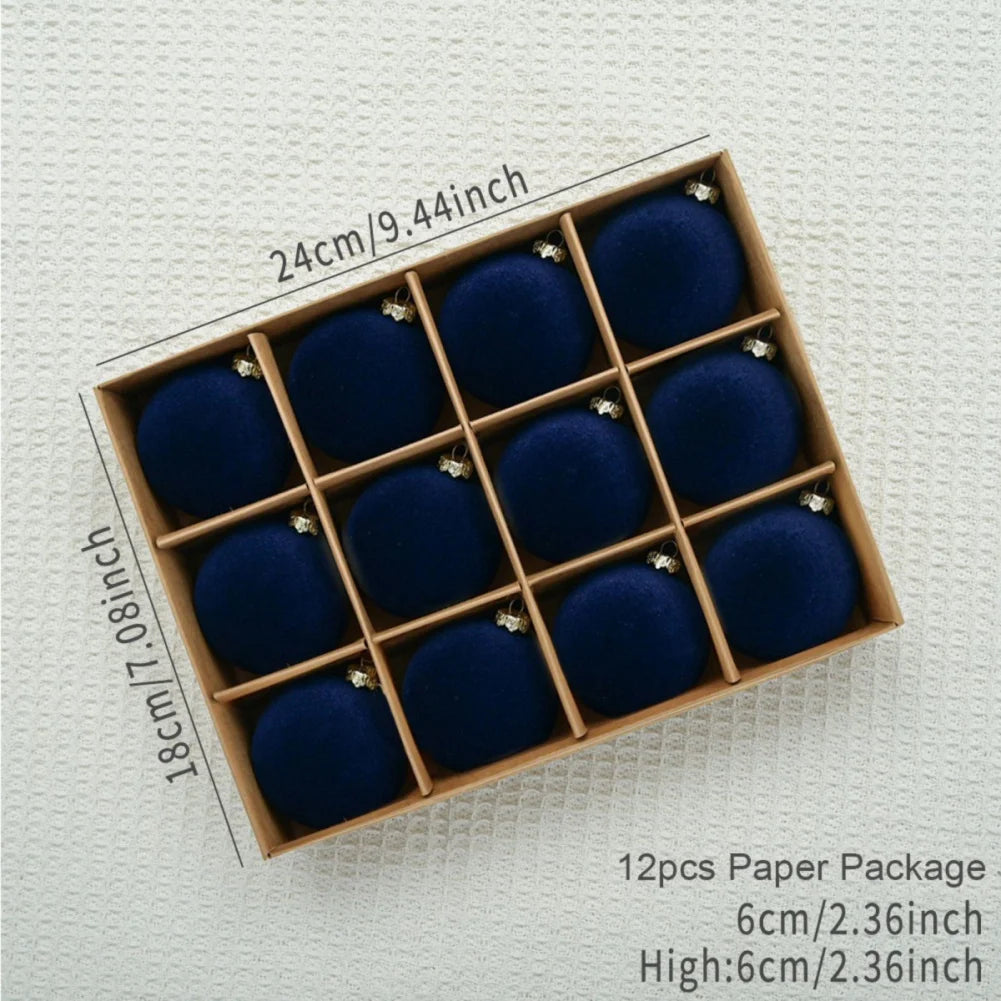 12pcs/box Velvet Christmas Ball Pendant 8cm Christmas Tree Ornaments