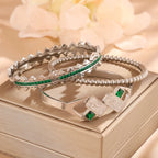 3pc Bangle Set Gold-Toned | Emerald Green Zirconia