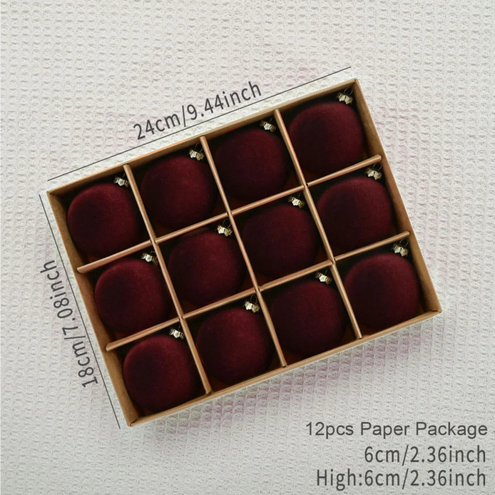 12pcs/box Velvet Christmas Ball Pendant 8cm Christmas Tree Ornaments