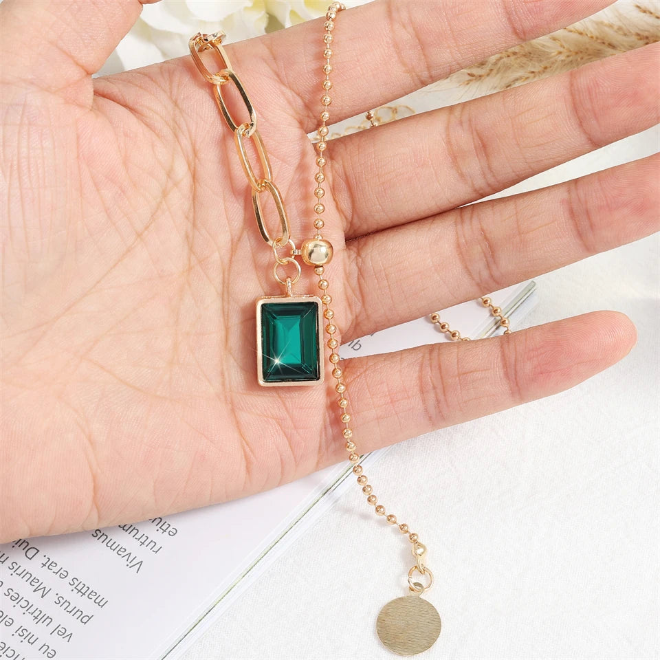 Lariat Y-Necklace Gold-Toned | Emerald Zirconia Pendant