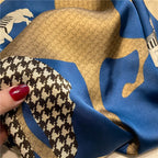 Printed Square Scarf Silky Satin Horse Pattern