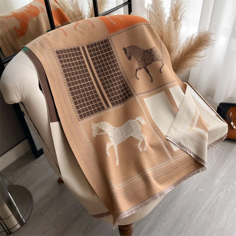 Oversized Equestrian Print Blanket Scarf