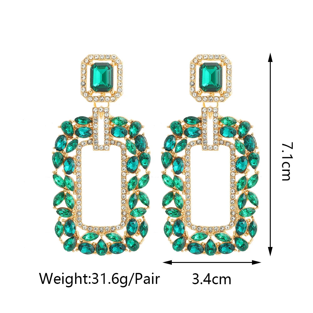 Vintage luxury Green Imitation Gemstone Emerald Geometric Earrings