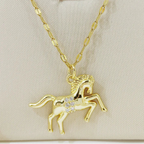 Gold Horse Pendant Necklace Pave Zircon