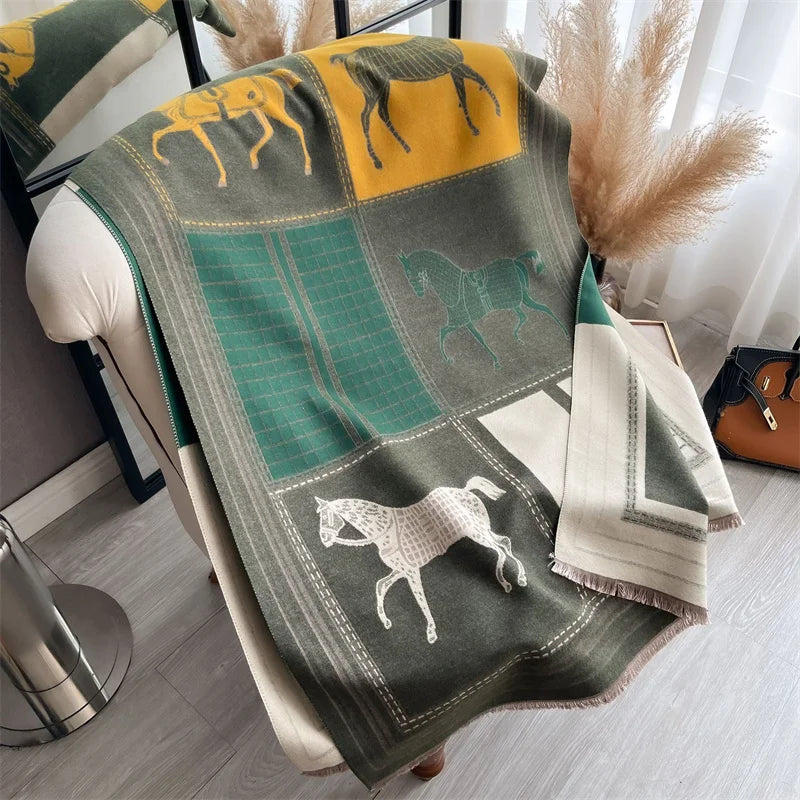 Oversized Equestrian Print Blanket Scarf