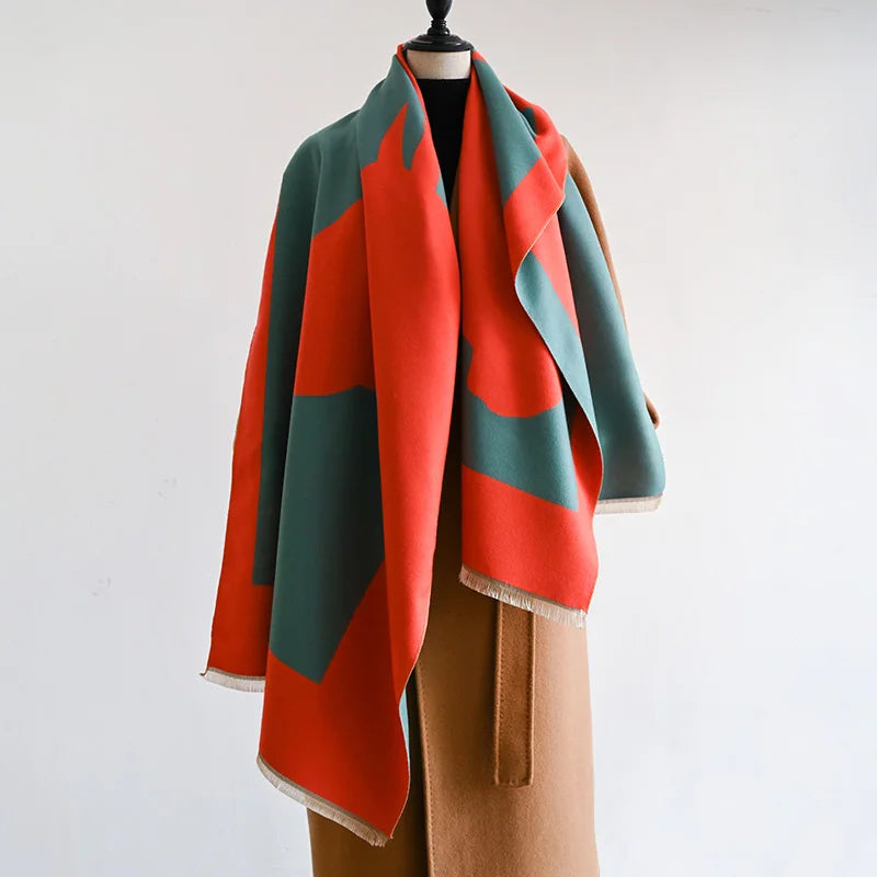 Luxury Double-Sided Blanket Scarf | Classic Horse Print