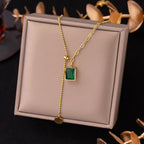 Lariat Y-Necklace Gold-Toned | Emerald Zirconia Pendant