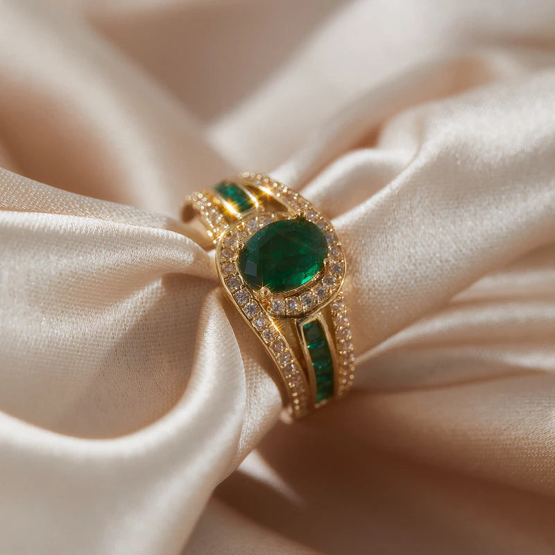 Classic Cocktail Ring with Emerald Green Cubic Zirconia