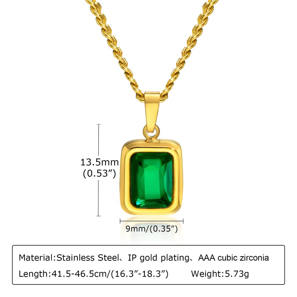 Retro Gold-Toned Green Zirconia Necklace | Pave Pendant Classic Luxury Jewelry