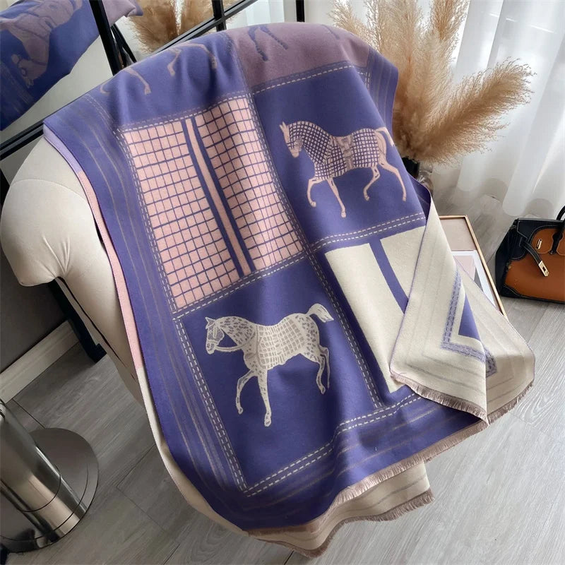 Oversized Equestrian Print Blanket Scarf