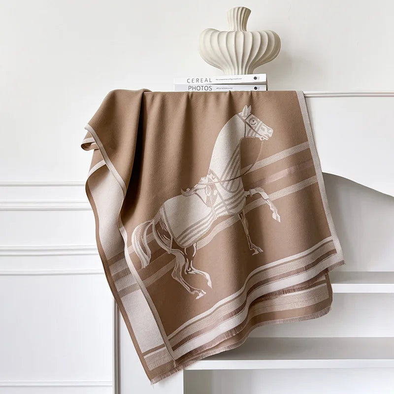 Oversized Equestrian Print Blanket Scarf