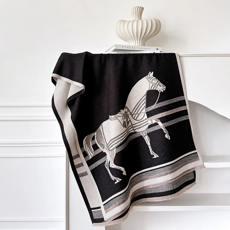 Oversized Equestrian Print Blanket Scarf