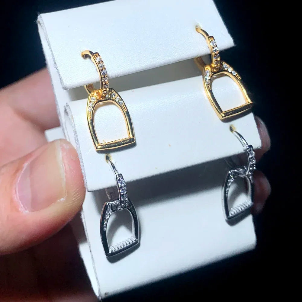 Mini Stirrup Hoop Earrings  925 Silver 100% | Pave Zircon Fine Equestrian Jewelry