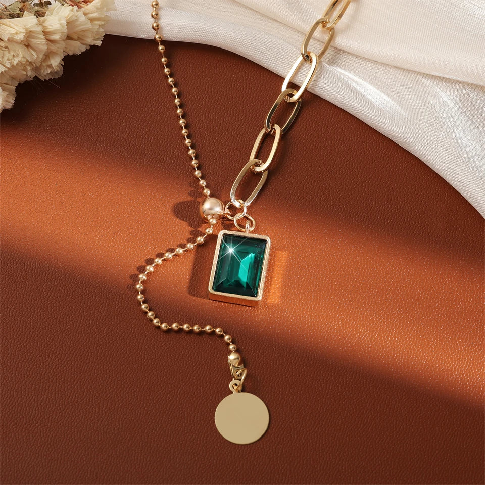 Lariat Y-Necklace Gold-Toned | Emerald Zirconia Pendant