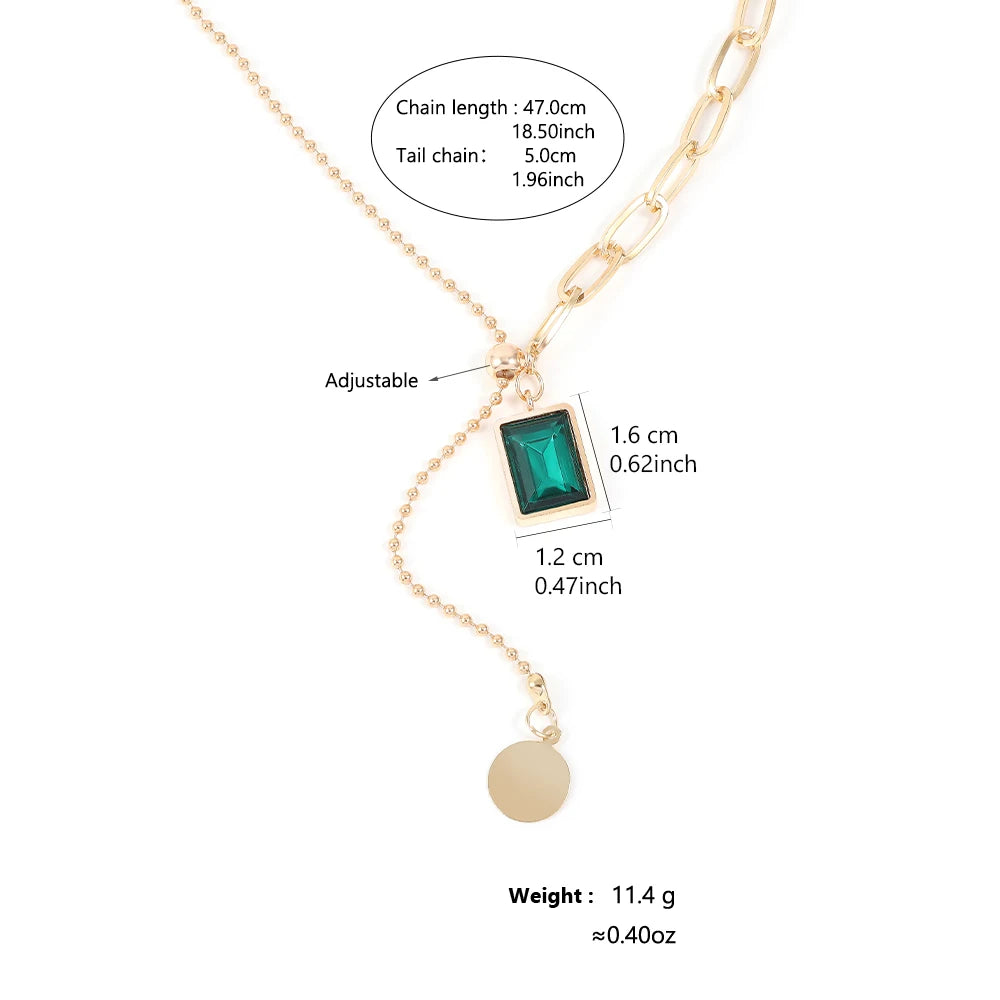 Lariat Y-Necklace Gold-Toned | Emerald Zirconia Pendant
