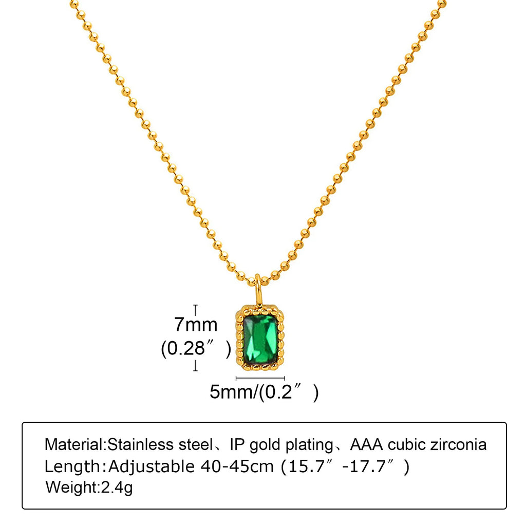 Retro Gold-Toned Green Zirconia Necklace | Pave Pendant Classic Luxury Jewelry