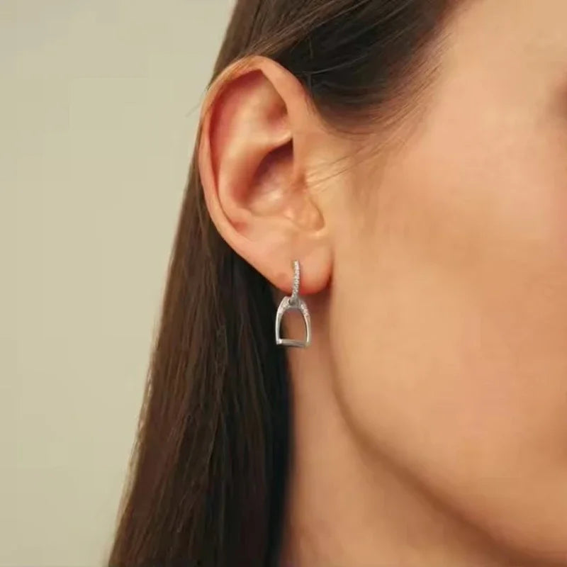 Mini Stirrup Hoop Earrings  925 Silver 100% | Pave Zircon Fine Equestrian Jewelry