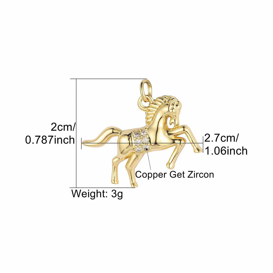Gold Horse Pendant Necklace Pave Zircon