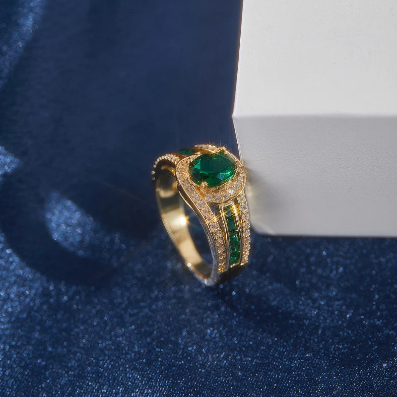 Classic Cocktail Ring with Emerald Green Cubic Zirconia