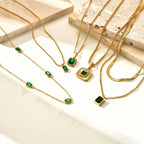 Retro Gold-Toned Green Zirconia Necklace | Pave Pendant Classic Luxury Jewelry