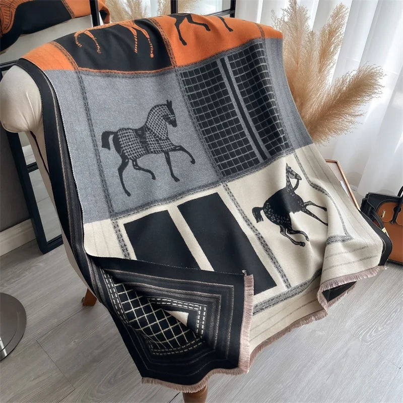 Oversized Equestrian Print Blanket Scarf