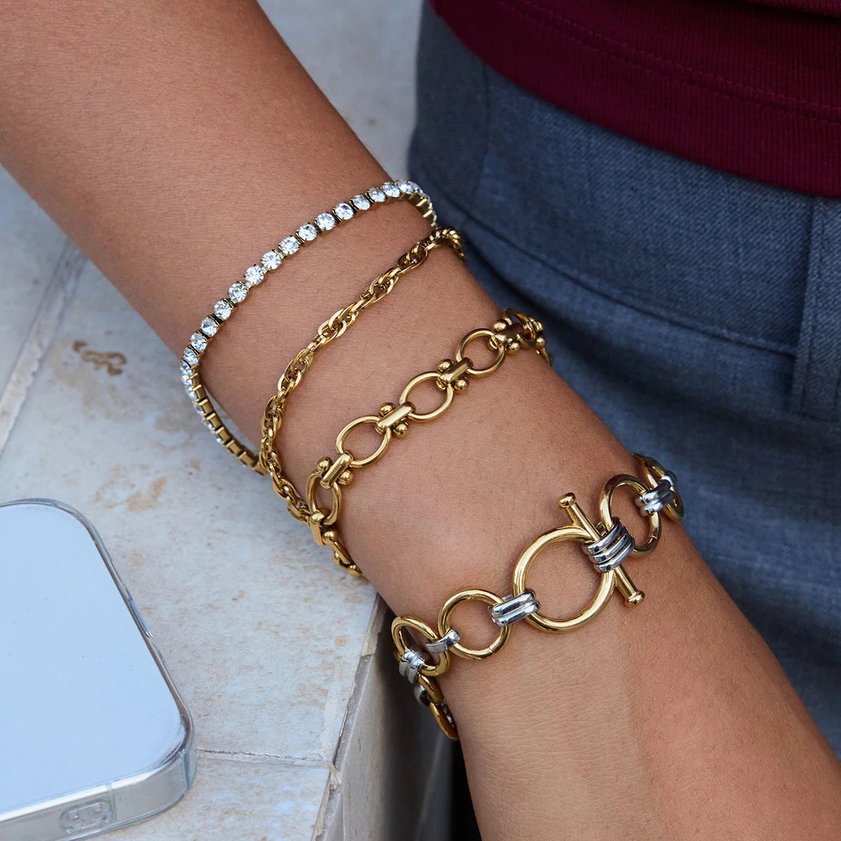 Modern 18K Gold Plated Bracelet | Color Block Equestrian Design