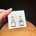 Maxi Green Square Crystal Drop Earrings