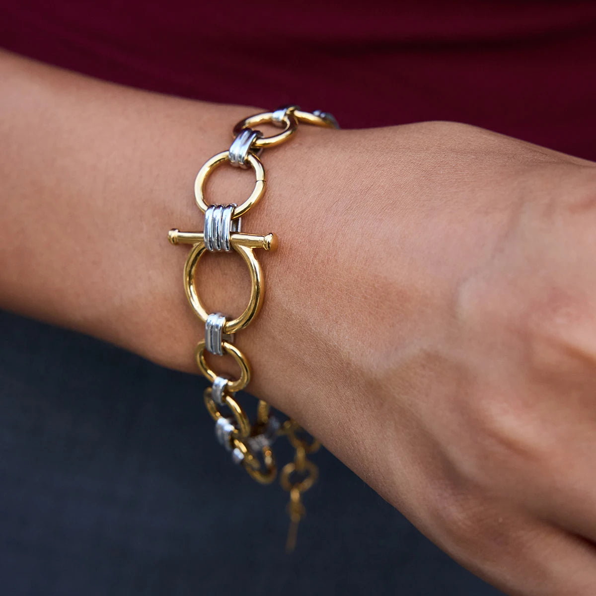 Modern 18K Gold Plated Bracelet | Color Block Equestrian Design